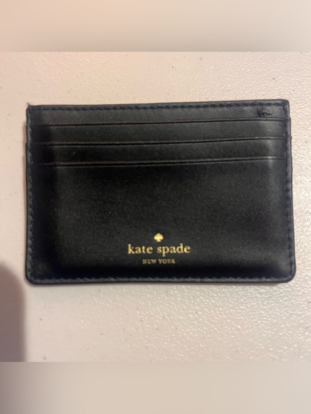 kate spade Black Leather Slim Card Case with Gold Logo with Flaw! - Picture 2 of 9